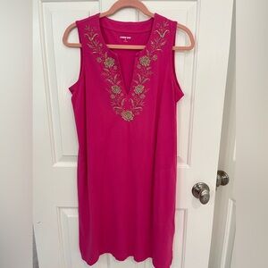 Pink cotton dress with embroidered neckline size M
